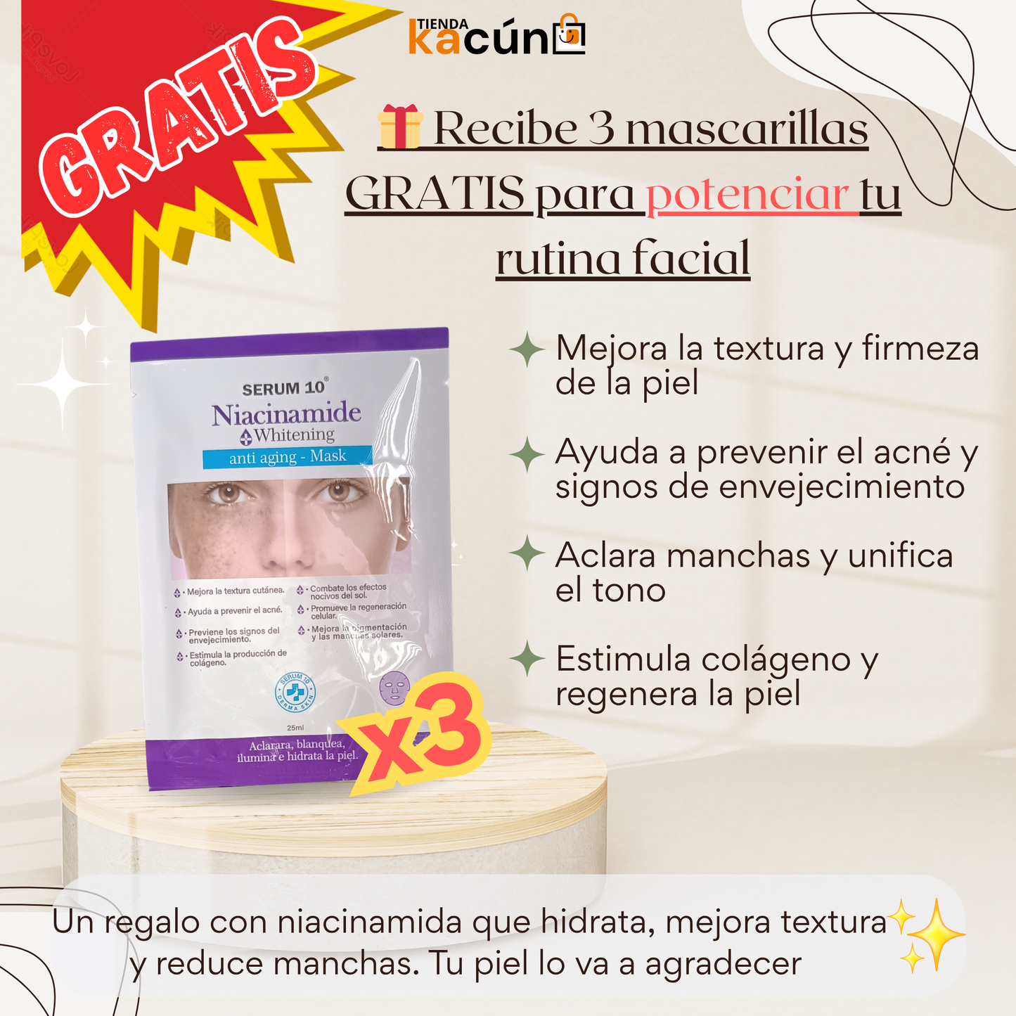 Serum 10 + Crema Limpiadora + Aclarante + 3 Mascarillas GRATIS
